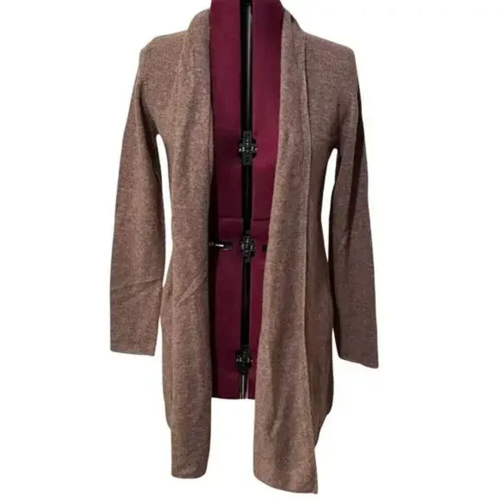 LUSSO 100% Cashmere Open Front Long Cardigan Caramel Heather Brown, Size S
